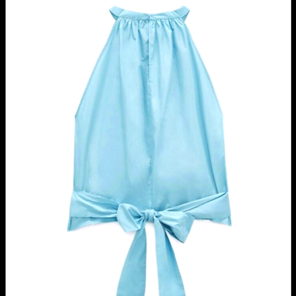 ZARA light blue top with tie in back.